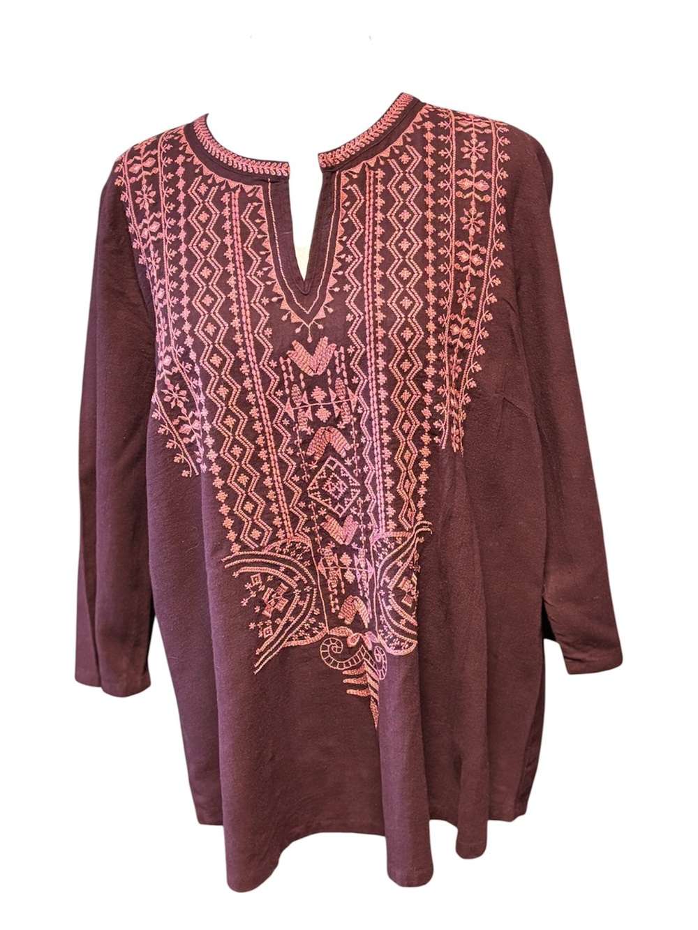 J. Jill Maroon Tunic with Pink Embroidered Yoke